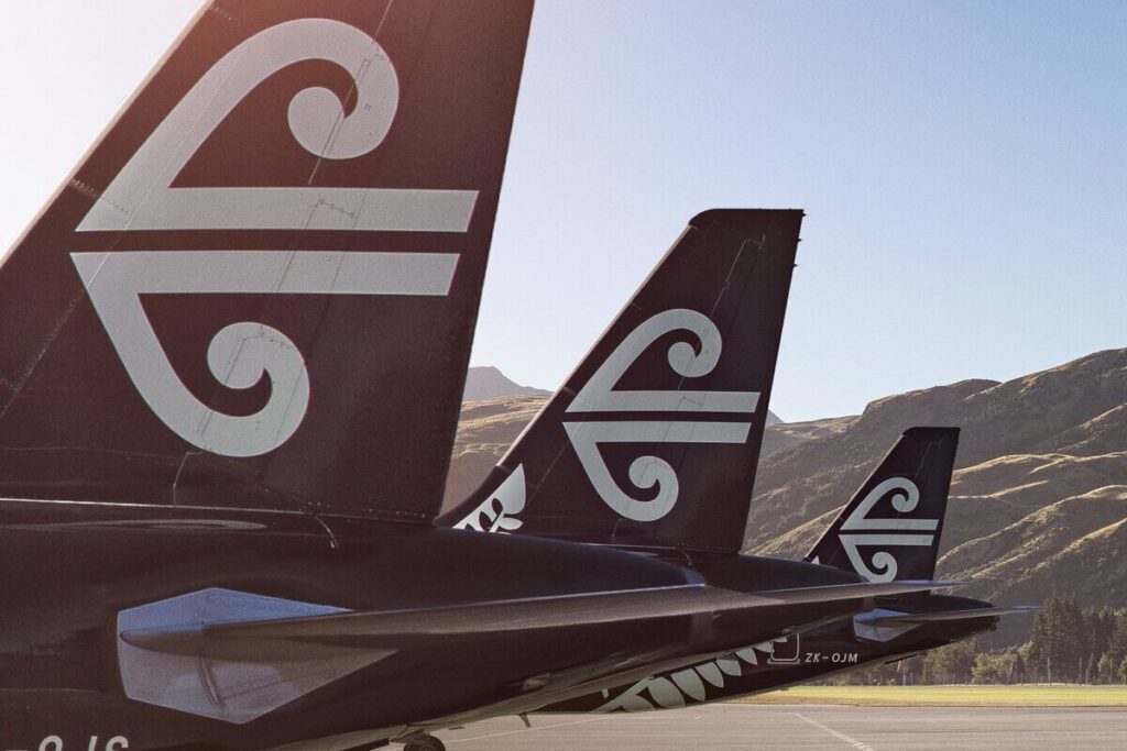 Tailfins of Air New Zealand aircraft.