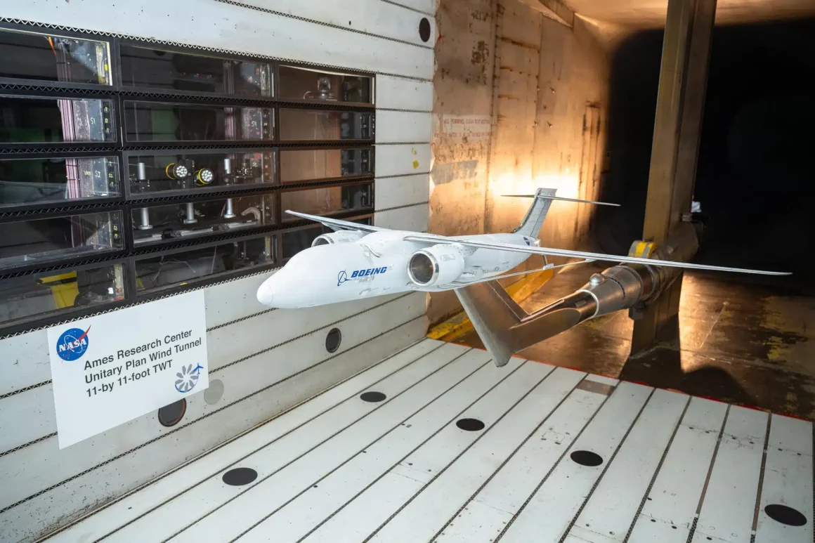 Scale Model of X-66 Undergoing Wind Tunnel Testing at NASA's Ames Research Center. | Image: NASA
