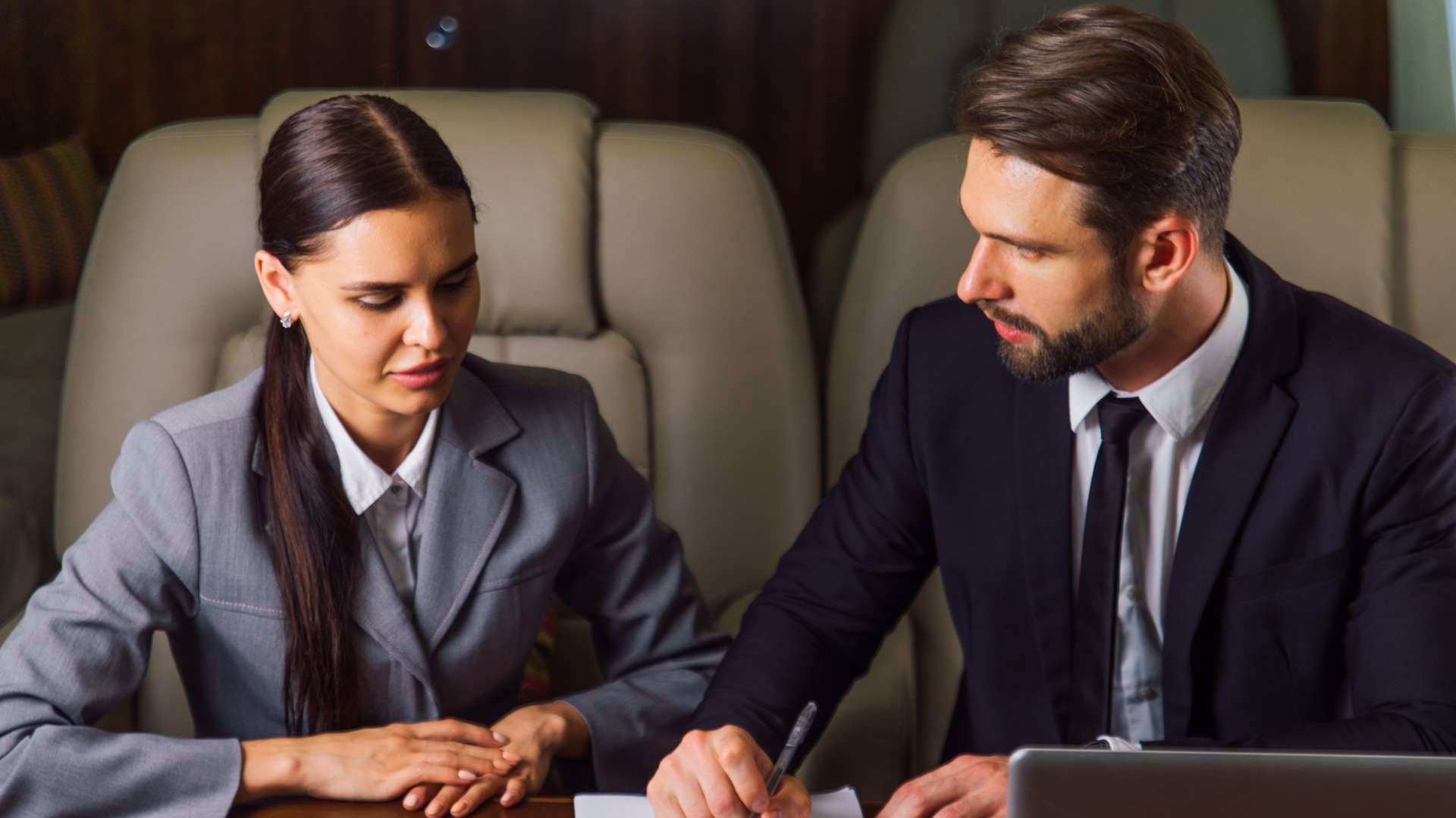 Business meeting on a private jet