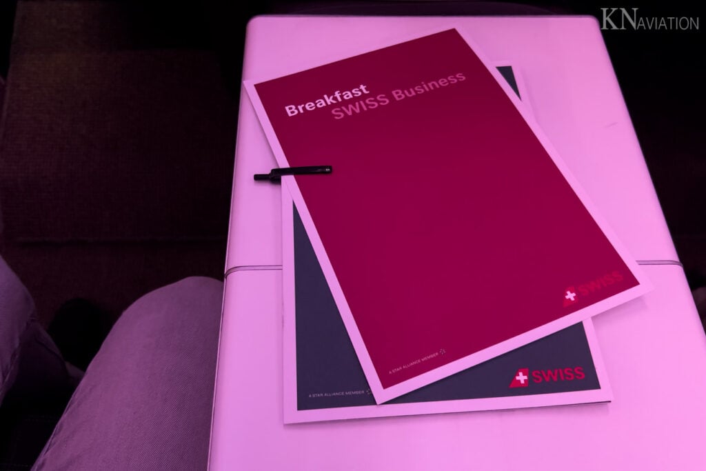 Swiss Long-haul Business Class Menu