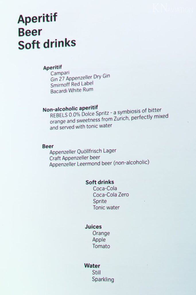 Swiss Long-Haul Business Class Drink Menu