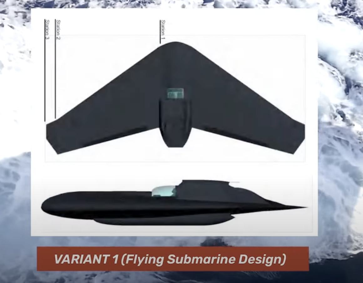 Variant 1 flying submarine with blended wing design. | Image: Sandboxx